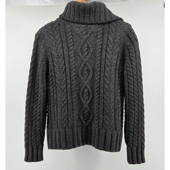 GAP Cable Knit Chunky Cardigan Gray Women's Large Roll Collar Academia Old Money - Picture 2 of 8